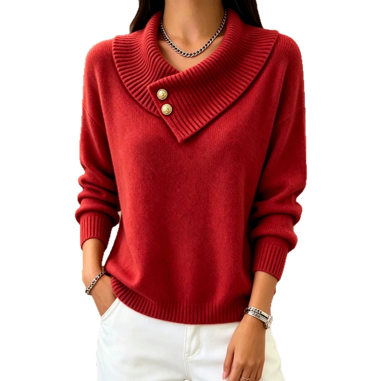 Kuscheliger Strickpullover mit Reverskragen