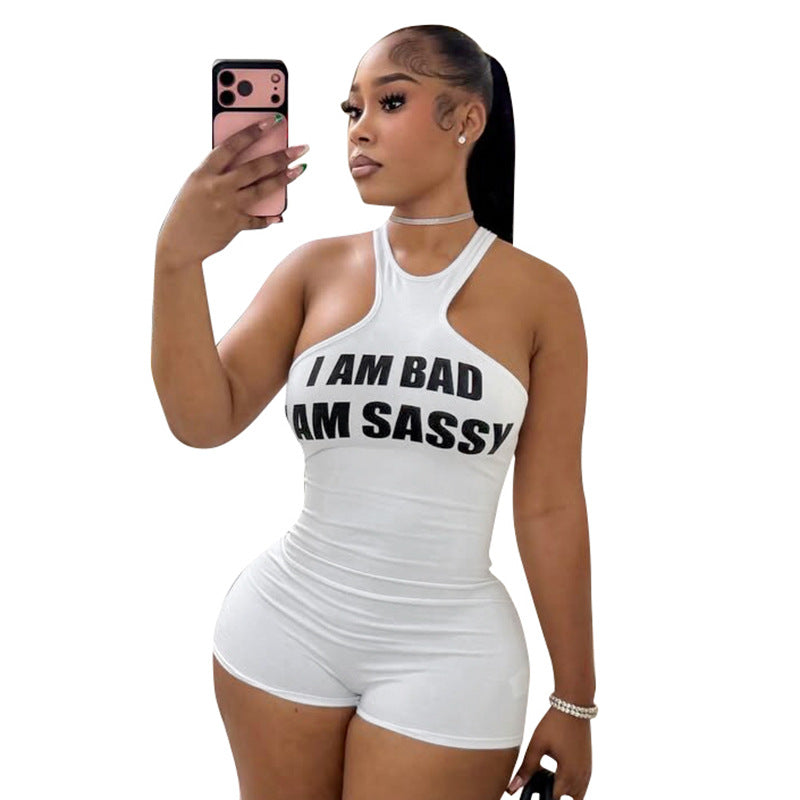 Halterneck Tanktop & Shorts Set mit Letter-Print