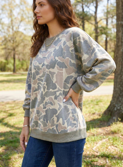 Multi-Farben Camouflage Strickrand Bequemer Pullover