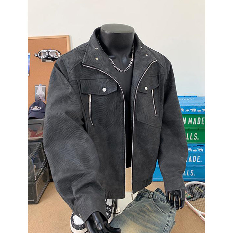 Herren Retro-Schlangenleder-Matte Jacke