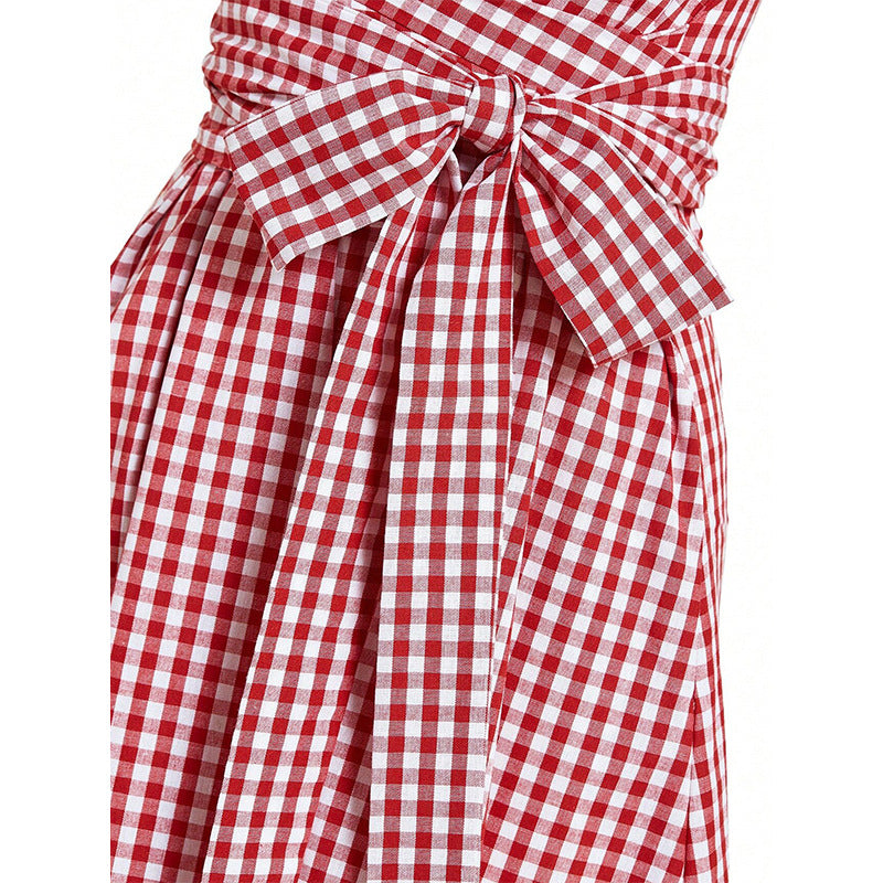 Rot-weiss kariertes ärmelloses Damenkleid