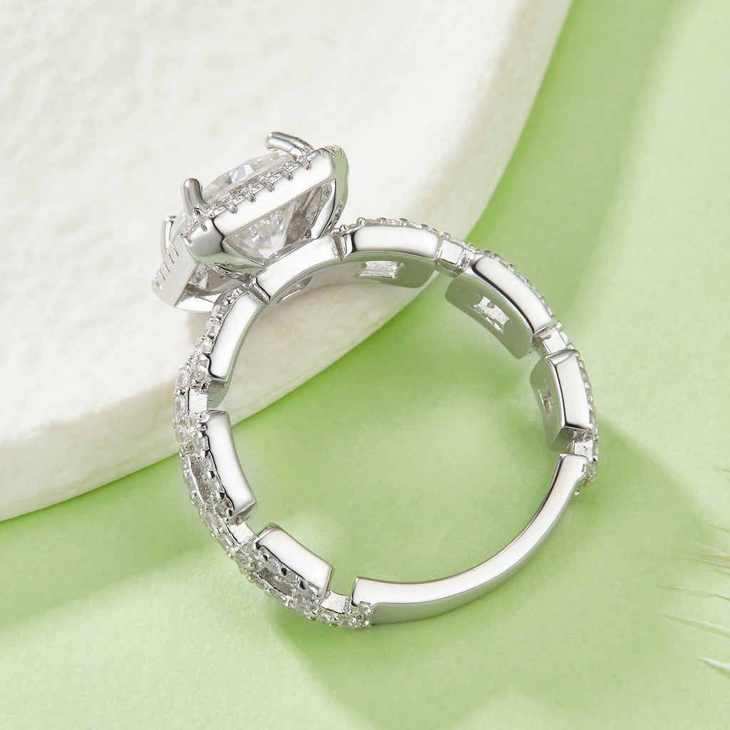 2,5 ct Asscher-Moissanit-Ring mit Halo-Band, platinvergoldet, US 5–9