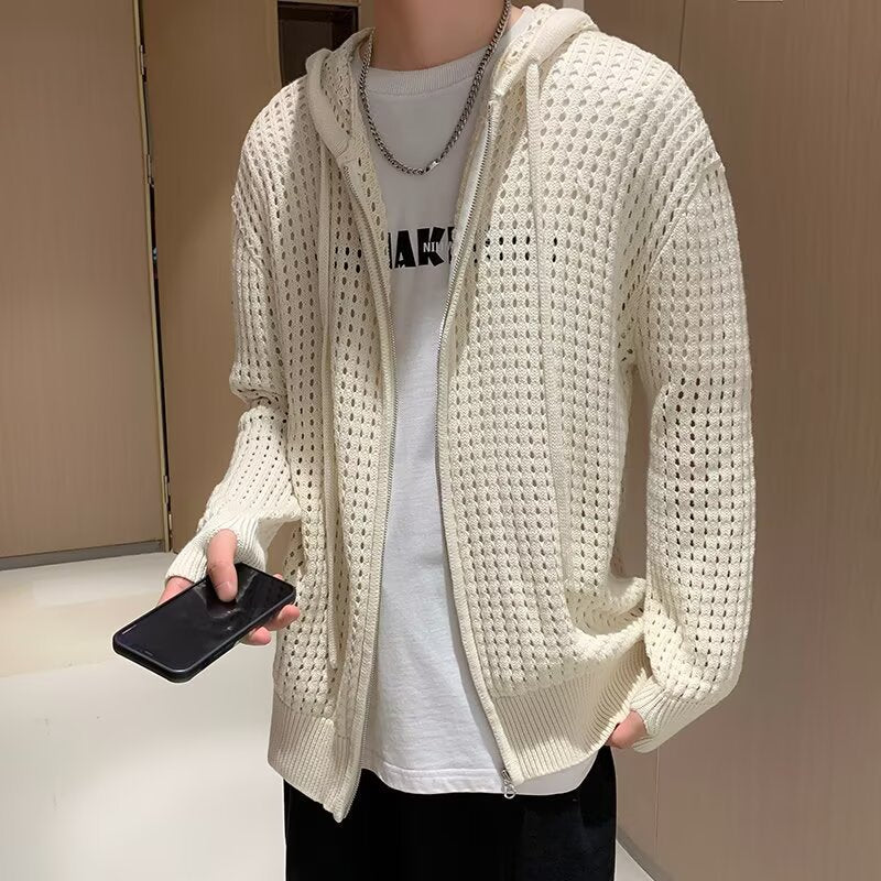 Herren Strick-Cardigan mit Lochmuster