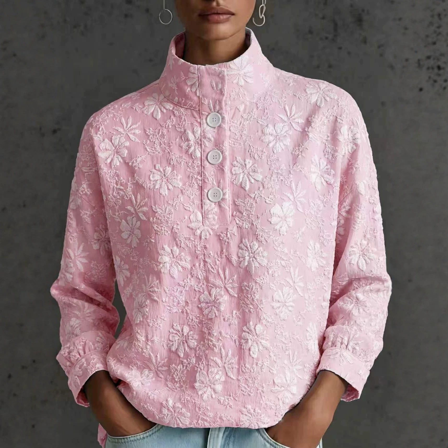 Stehkragen Pullover mit halber Knopfleiste