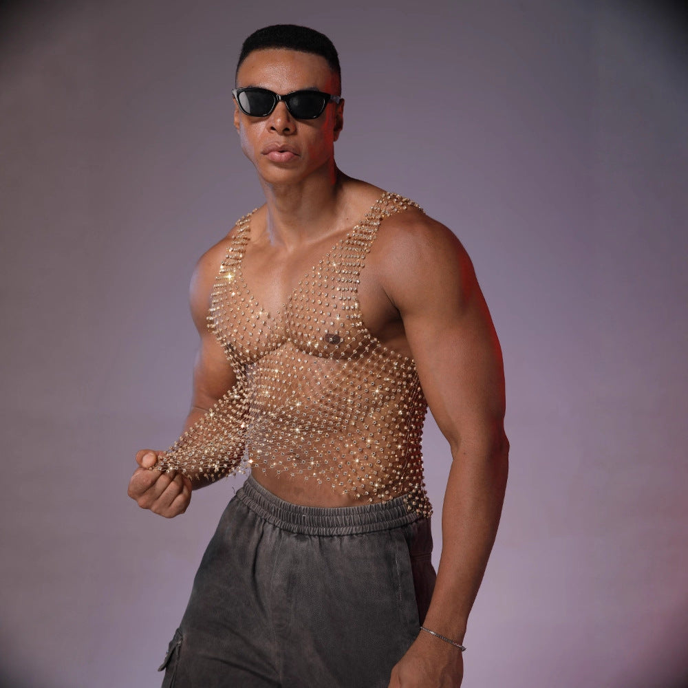 Herren Mesh-Top mit Strass-Steinen – Bild 8 | LuxeStyle