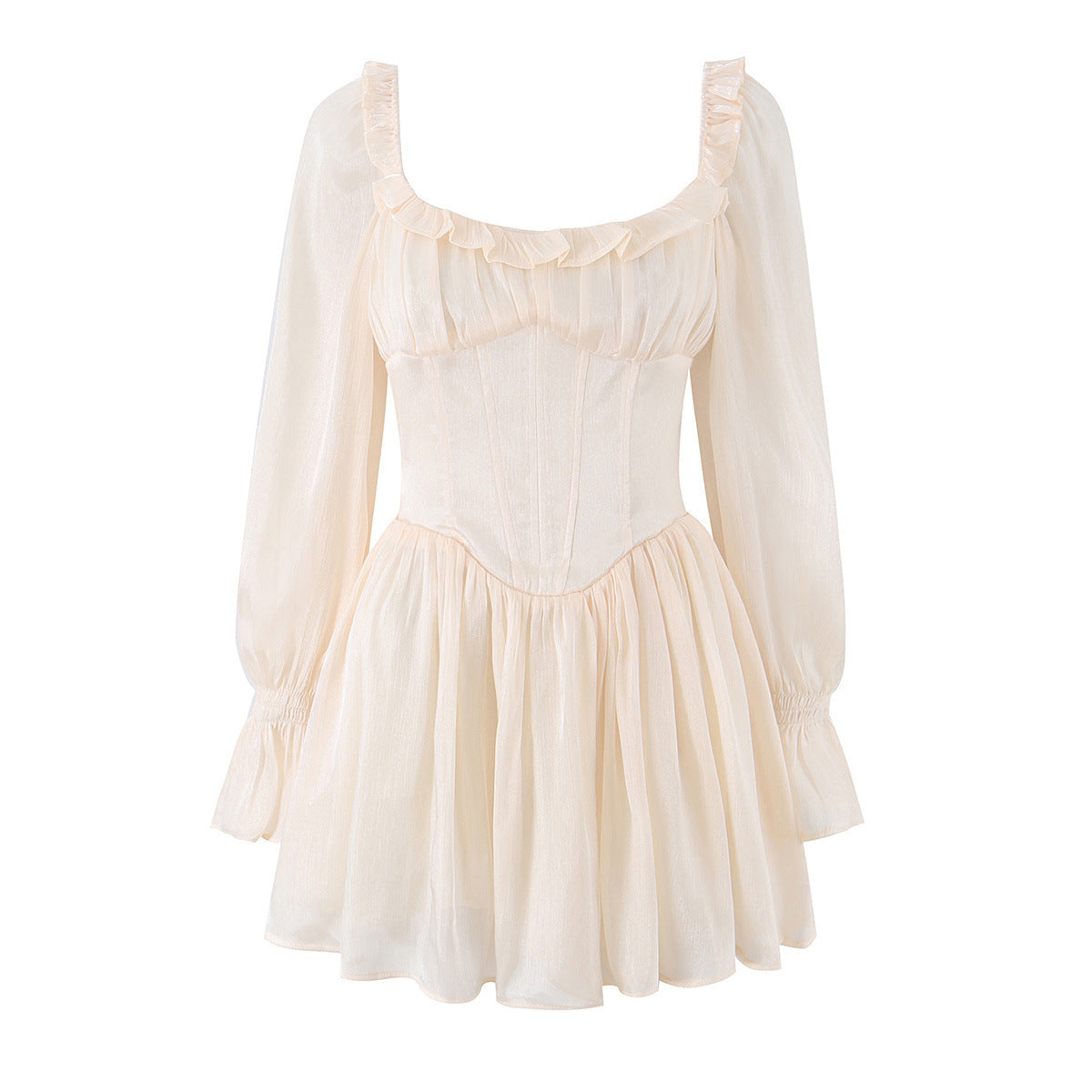 Fishtail-Kleid mit Puffärmeln und eckigem Ausschnitt