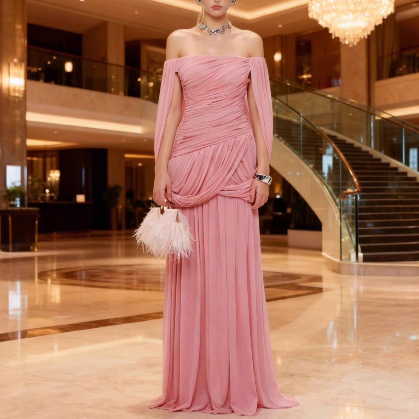 One-Shoulder Abendkleid mit Falten
