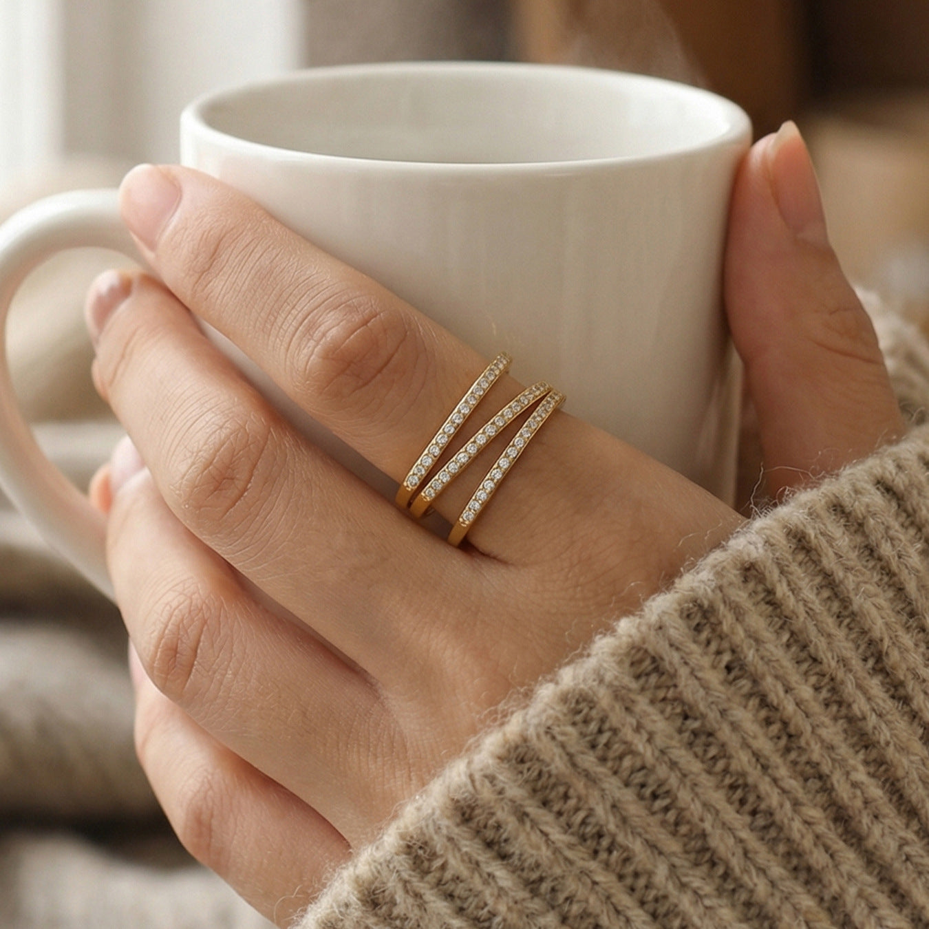 Dreifach-Ring mit Zirkonia-Pflasterung