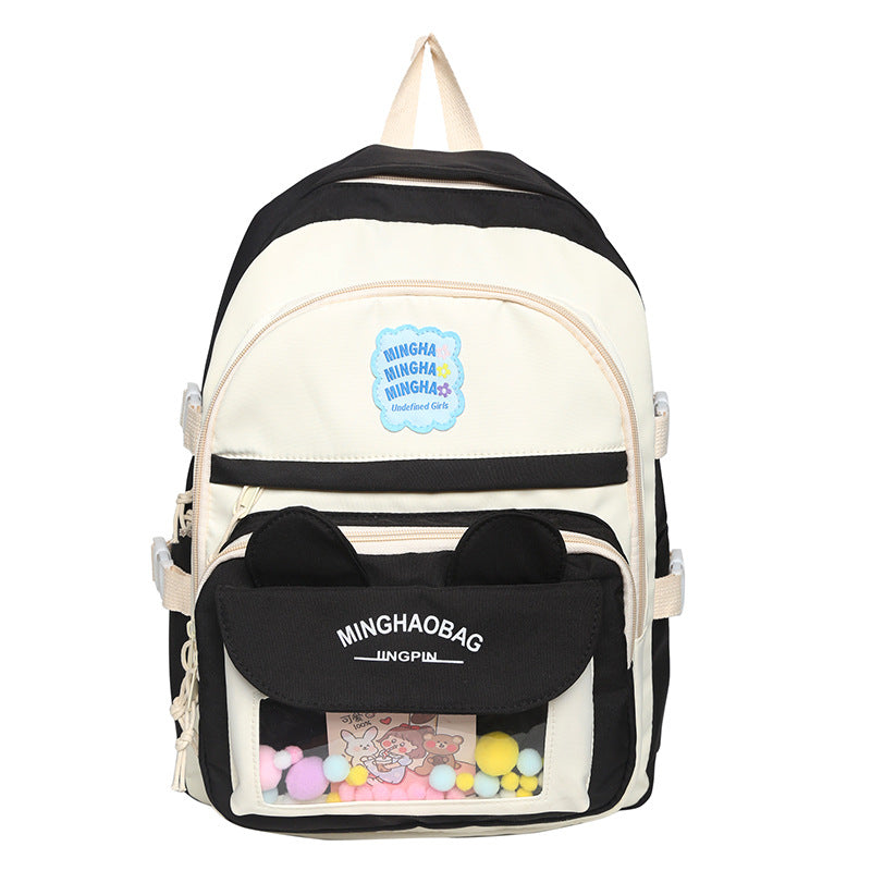Nylon Rucksack mit Fuzzy-Ball Anhänger | LuxeStyle