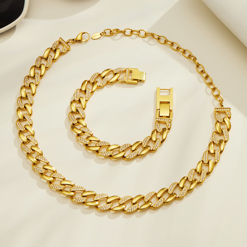 Halskette und Armband aus Edelstahl mit Zirkonia – Bild 3 | LuxeStyle