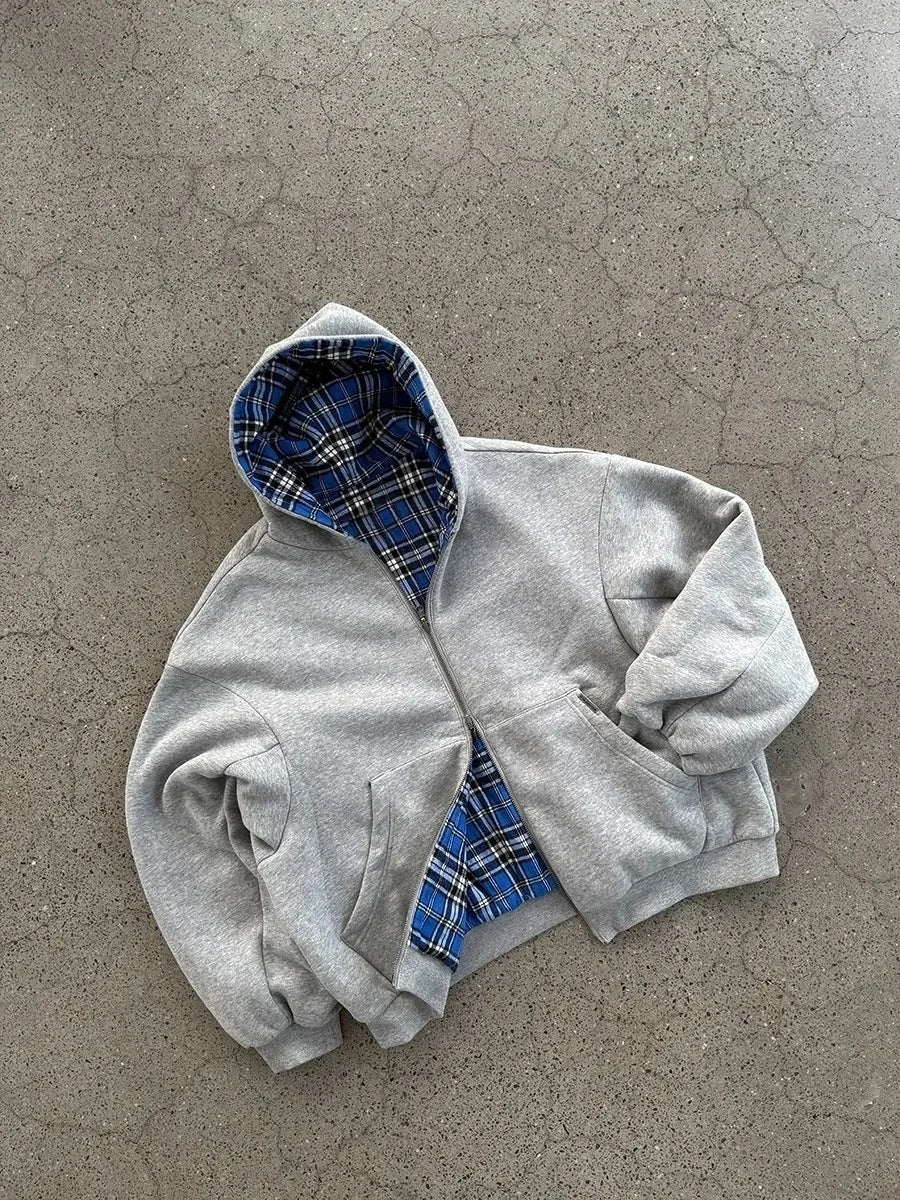 Grauer Wende-Hoodie mit Reissverschluss