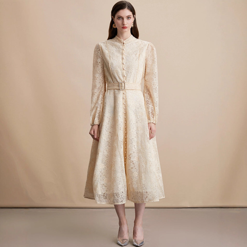 Apricot Maxi-Kleid mit Spitze und Korsett