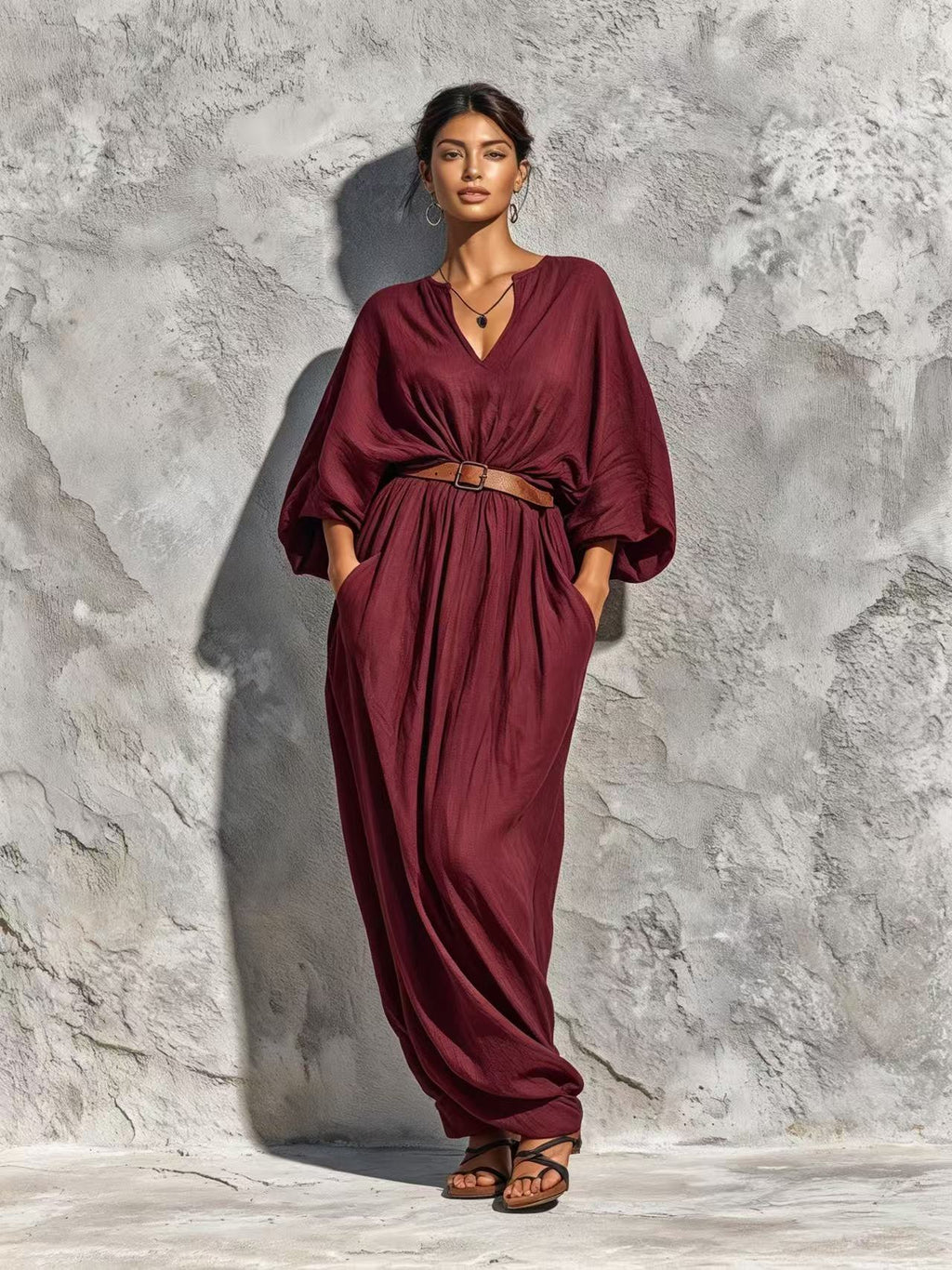 V-Ausschnitt Batwing-Ärmel Kleid | LuxeStyle