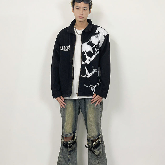 Jeansjacke mit Totenkopf-Stickerei – Bild 6 | LuxeStyle
