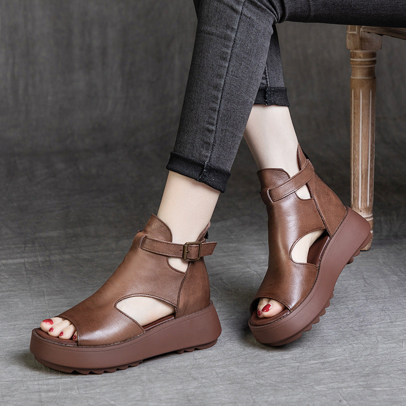 Retro-Sandalen aus Rindsleder mit Peep Toe – Bild 3 | LuxeStyle