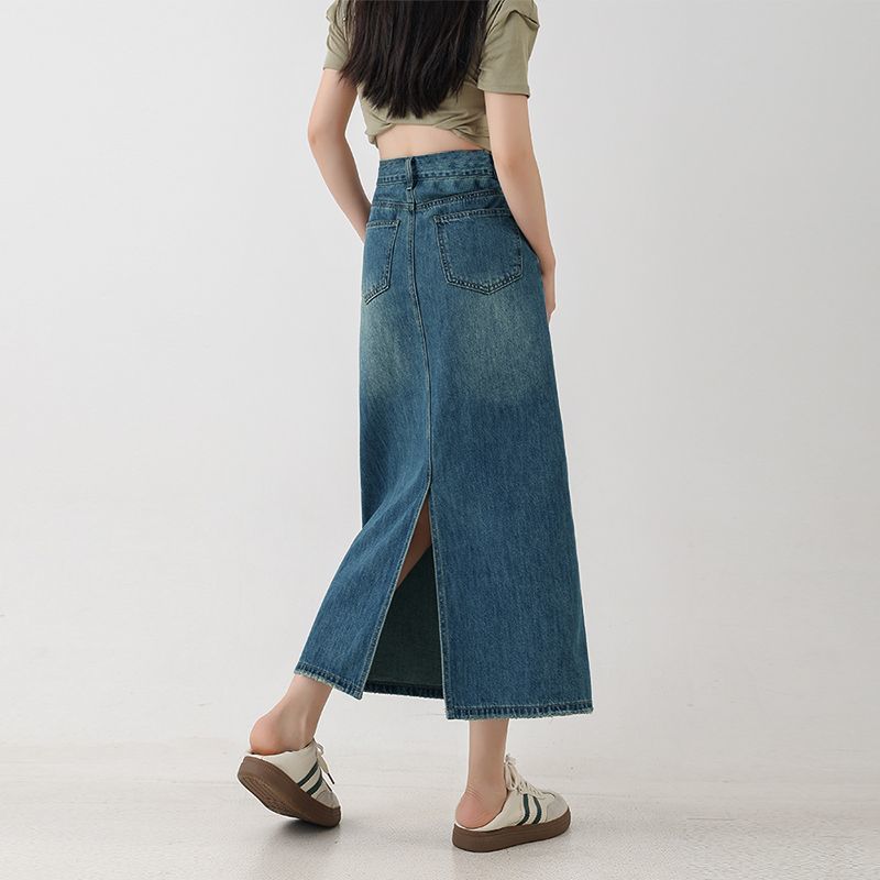 Figurbetonender A-Linien Midi-Jupe aus Denim – Ansicht 8