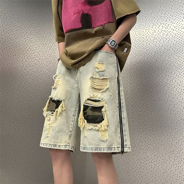 Gerissene Camouflage Denim Shorts für Herren