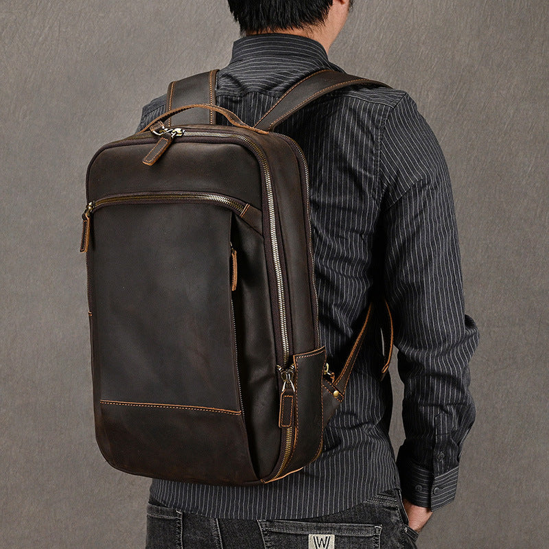 Lederrucksack mit Doppelreissverschluss