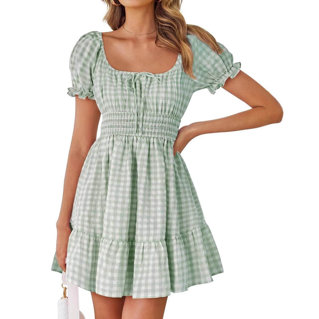 Kariertes Sommerkleid mit eckigem Ausschnitt – Bild 4 | LuxeStyle