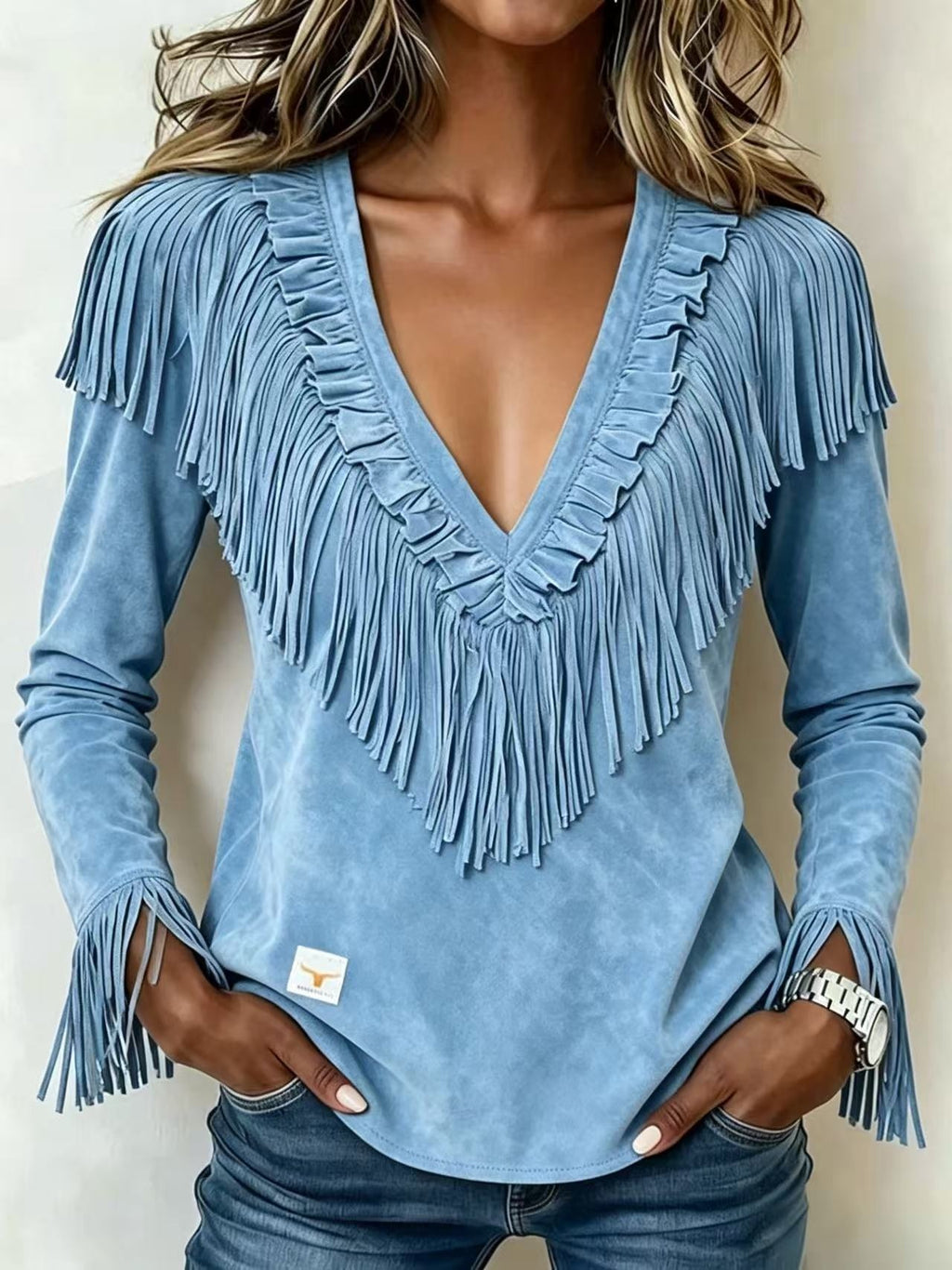 Damenbluse aus Wildlederimitat mit V-Ausschnitt – Bild 11 | LuxeStyle