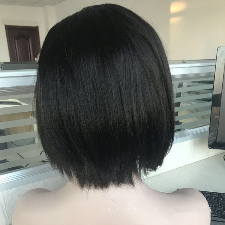 Bob Perücke aus echtem Haar, halbgenäht, kurz, glatt