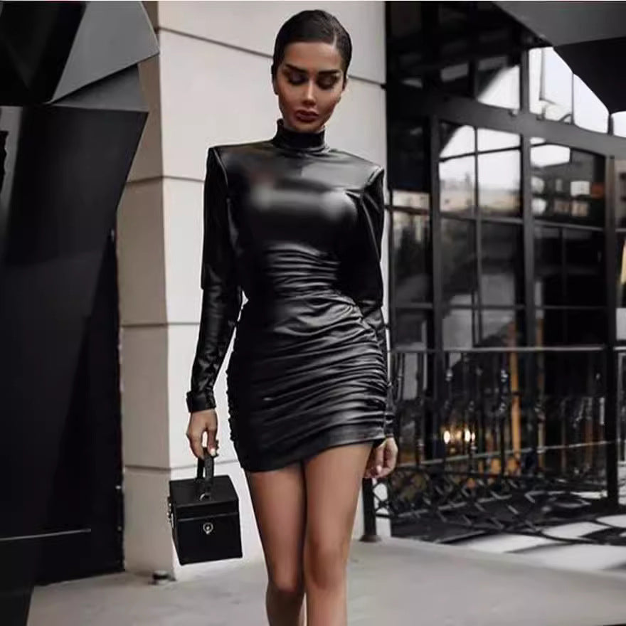 Silbernes Bodycon-Kleid mit langen Ärmeln – Bild 3 | LuxeStyle