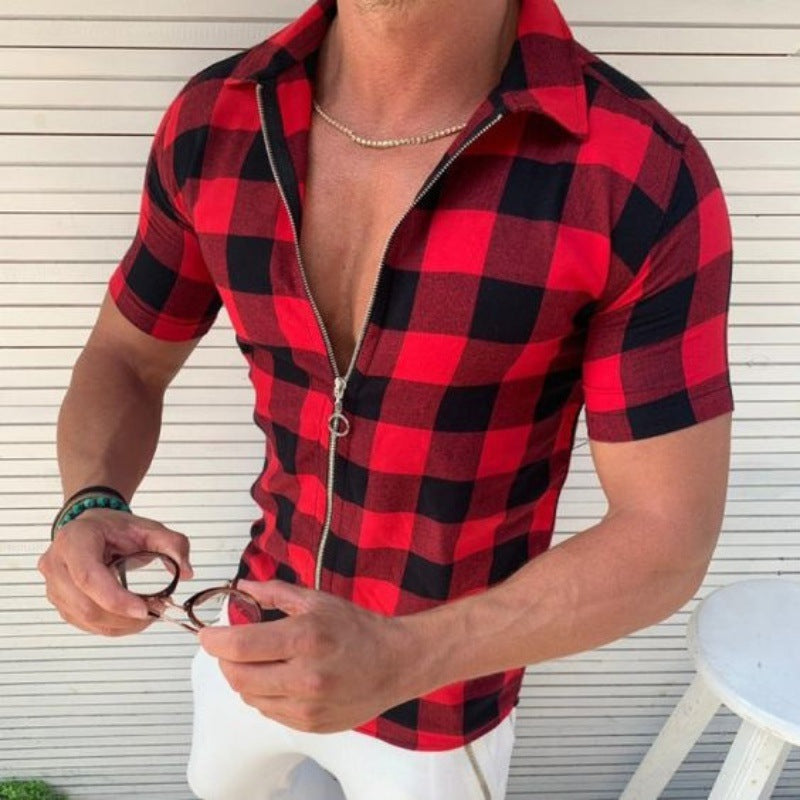 Plaid T-Shirt mit Reissverschluss für Herren