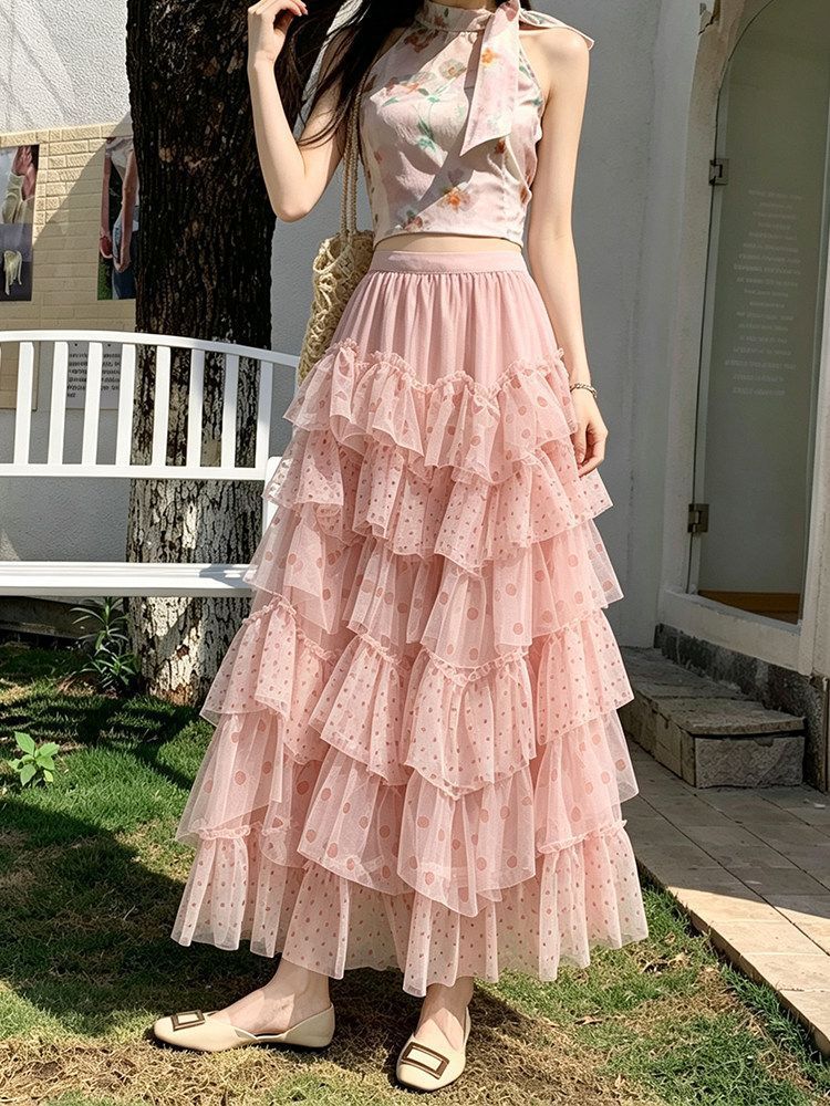 Luftige Chiffon-Puff-Rock mit Polka-Dots