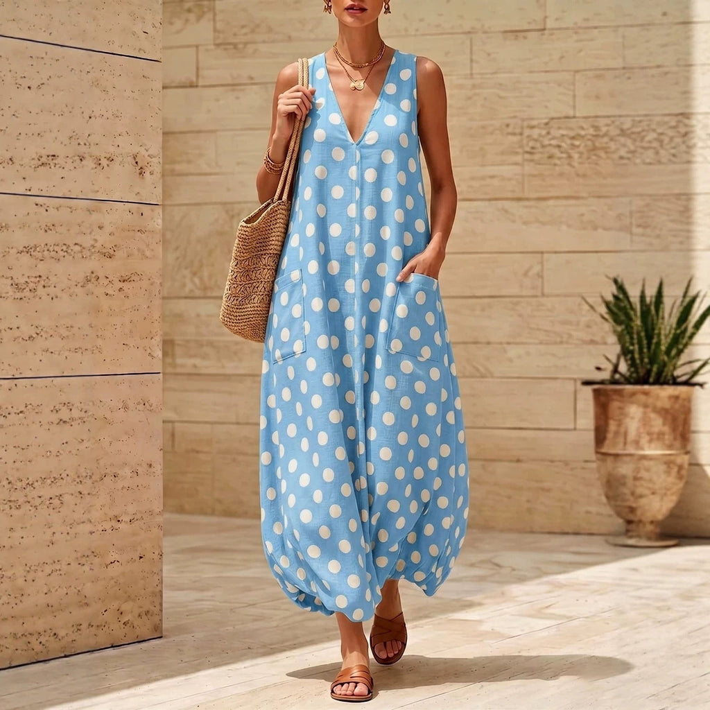 Retro Polka-Dot V-Ausschnitt Kleid – Bild 3 | LuxeStyle