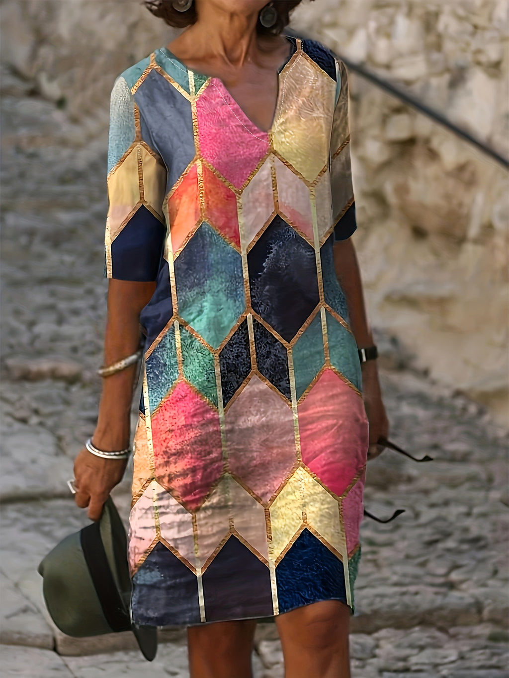 V-Ausschnitt Kleid mit Blumenprint