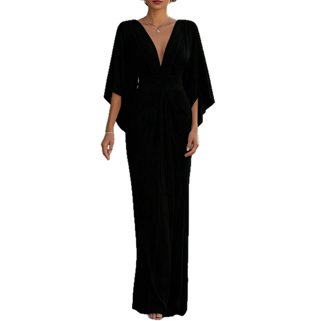 Französisches V-Neck Kleid mit Taillengürtel