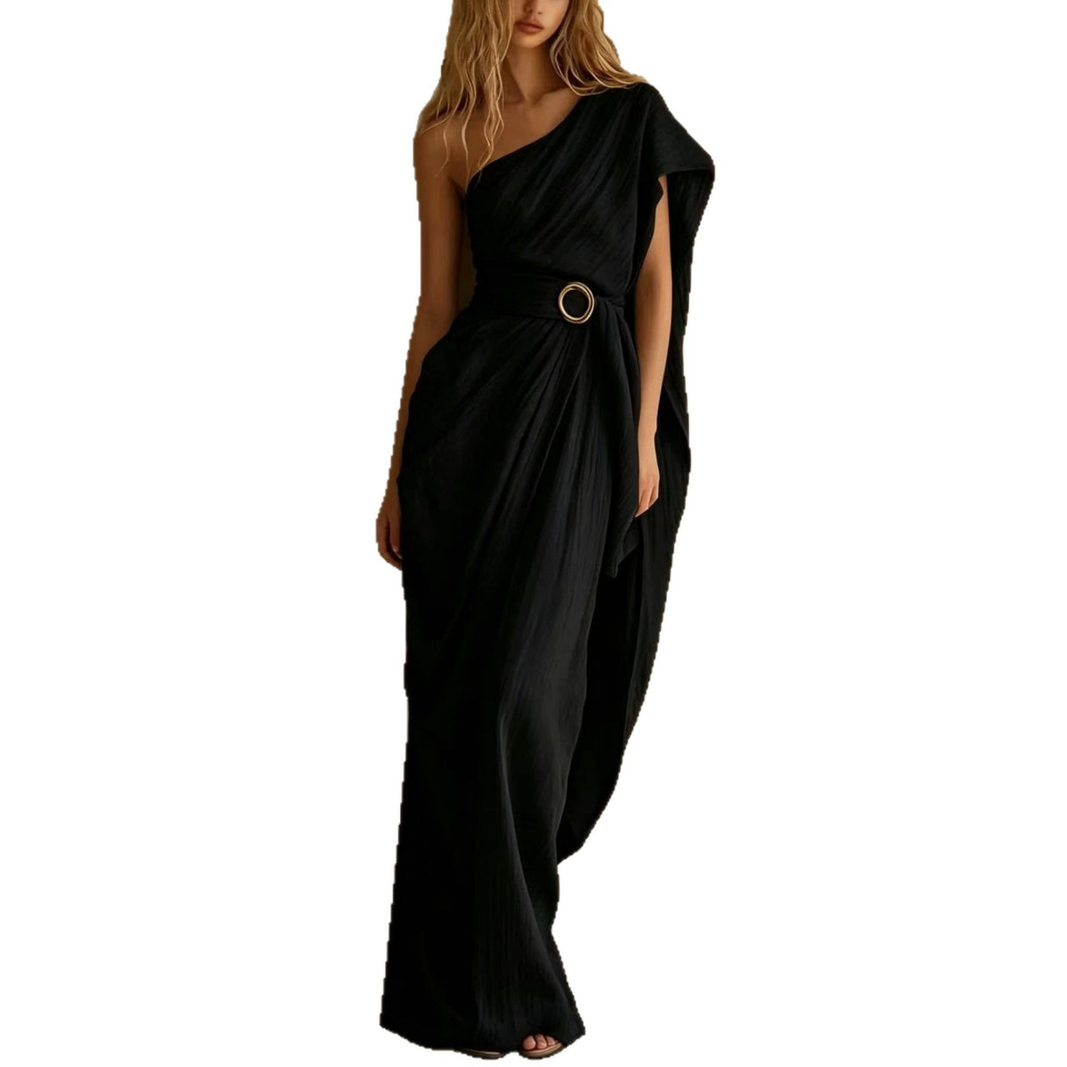 Elegantes Baumwoll-Leinen One-Shoulder Kleid – Bild 7 | LuxeStyle