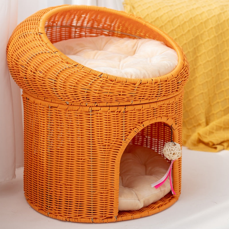 Doppellagiges Katzenbett aus Rattan