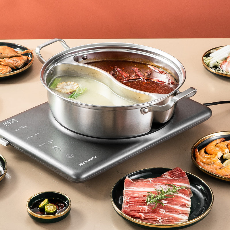 Zwei-Geschmacks Hot Pot, 32cm, mit Glasdeckel