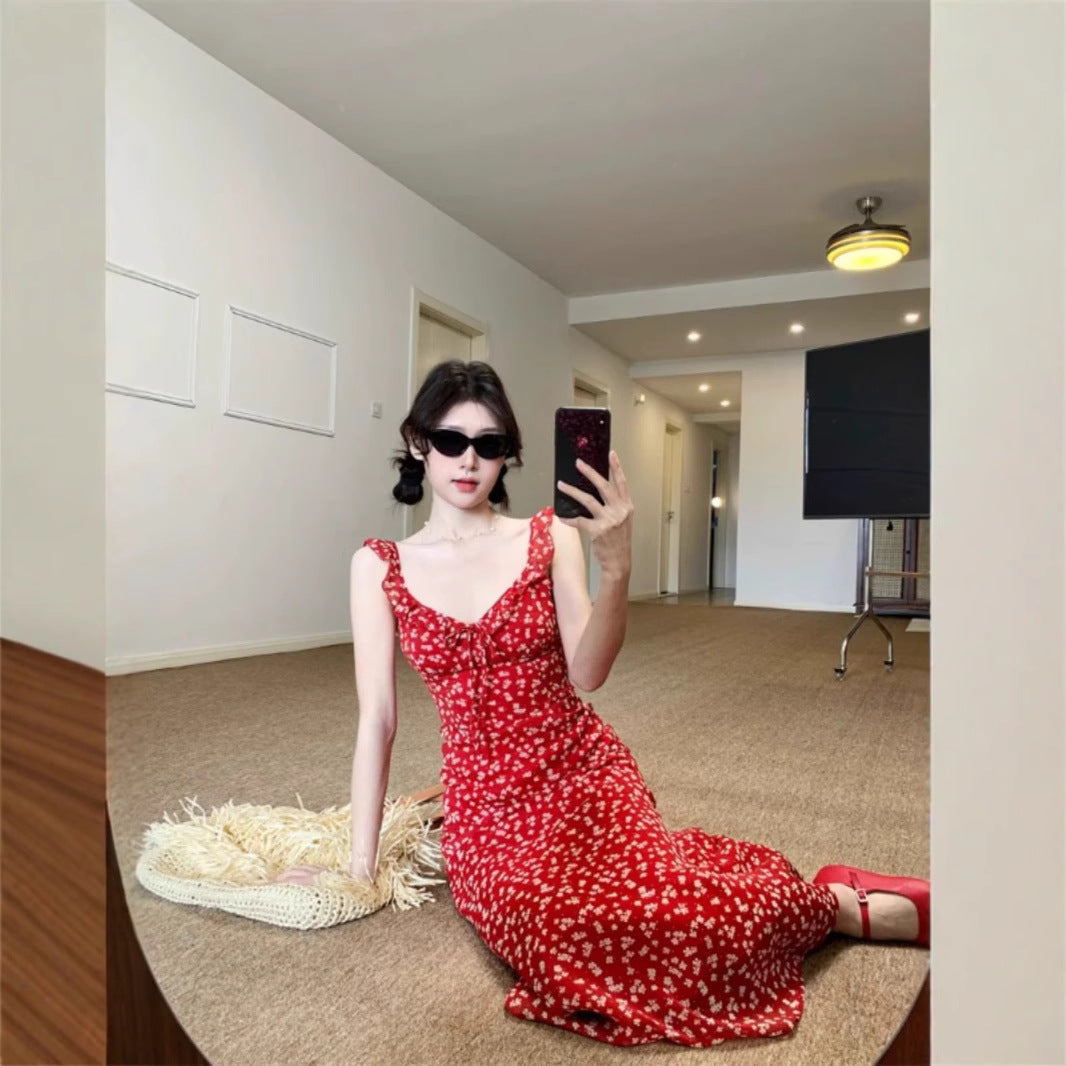 Rotes Vintage-Trägerkleid mit Blumenmuster – Bild 3 | LuxeStyle
