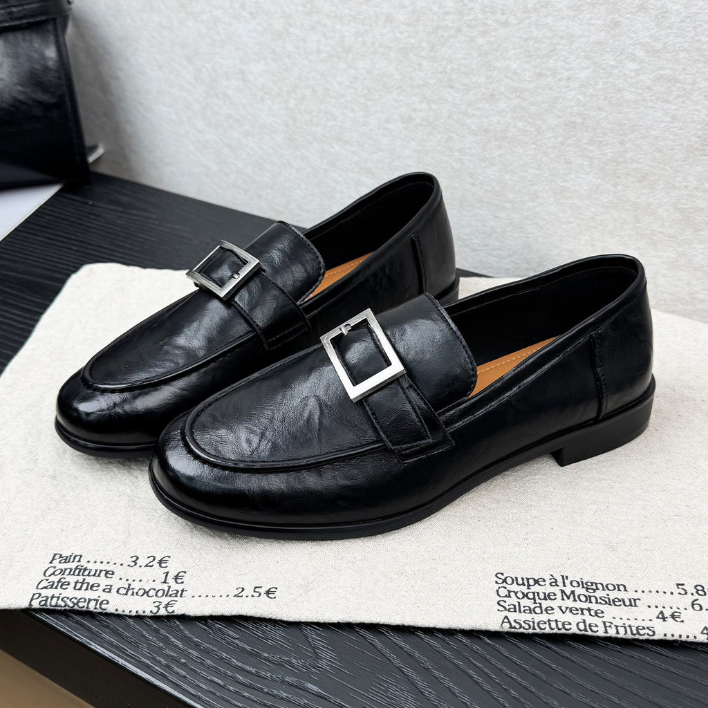 Leder-Slipper mit Metallschnalle