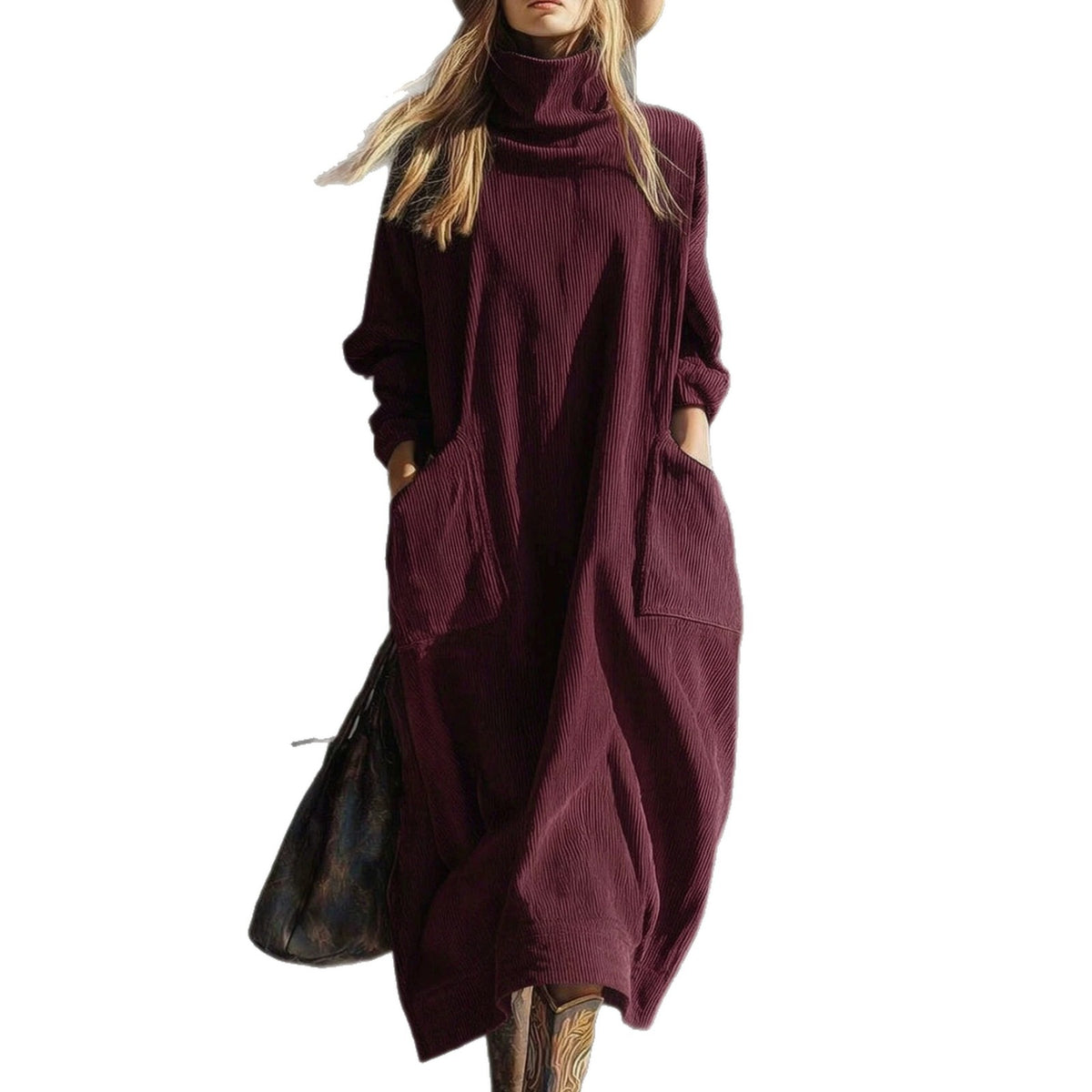 Kord-Kleid mit A-Linie und Taschen – Bild 3 | LuxeStyle