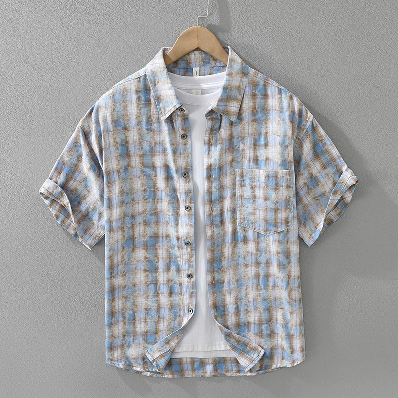 Herren Kurzarmhemd im Plaid-Muster