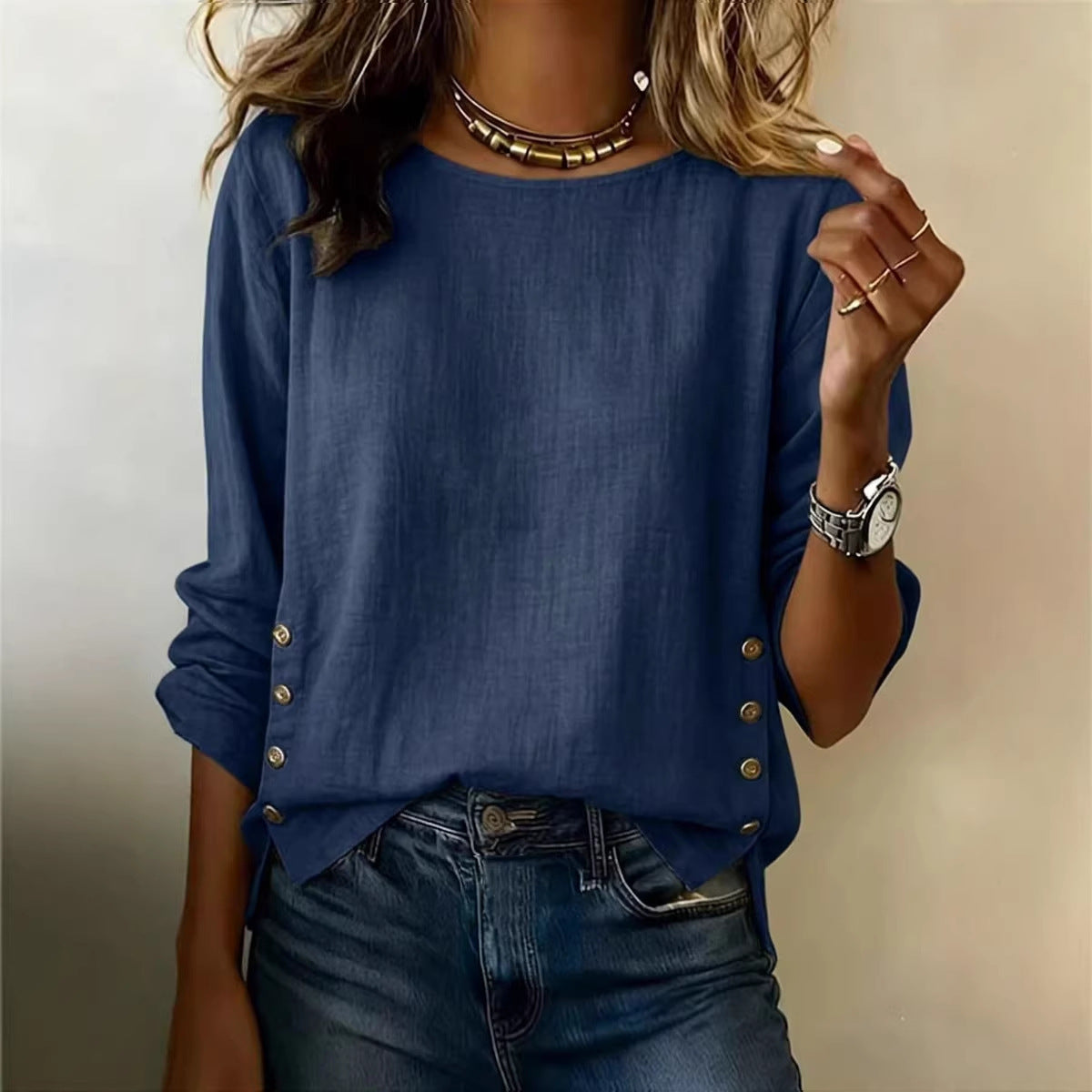 Damen T-Shirt aus Leinen-Baumwoll-Mix