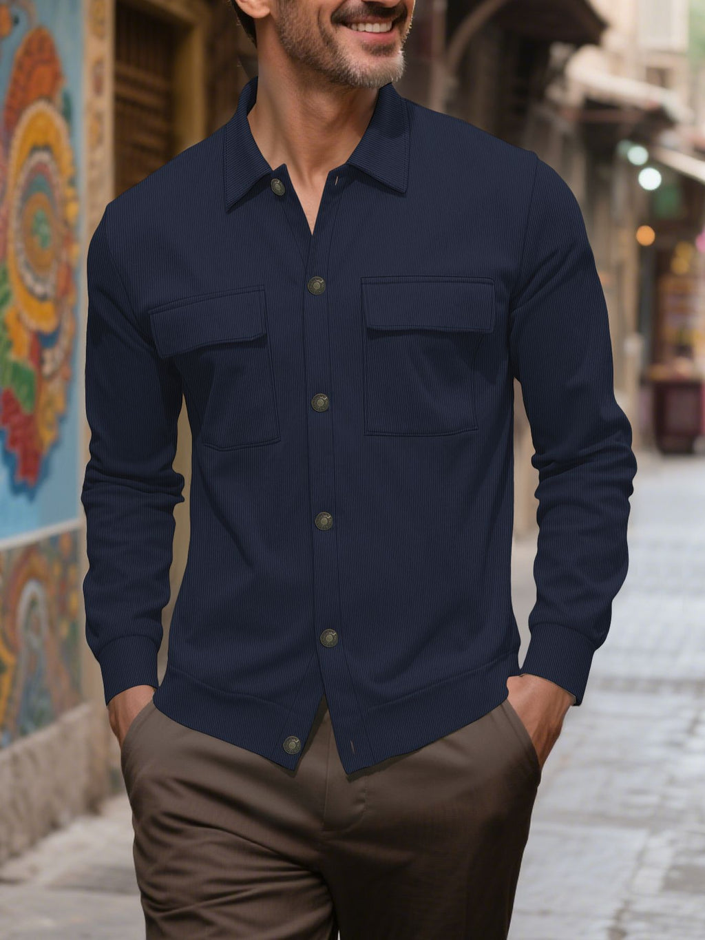 Herren Corduroy Hemd-Jacke mit Brusttasche