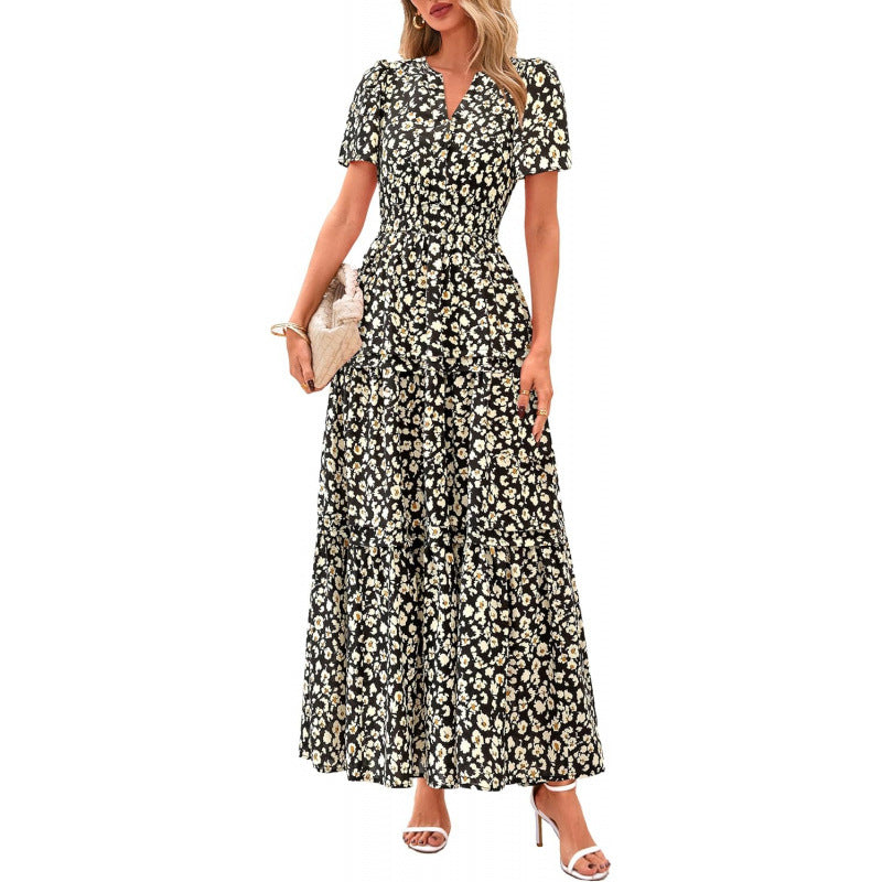 Retro Blumenkleid mit V-Ausschnitt – Bild 7 | LuxeStyle