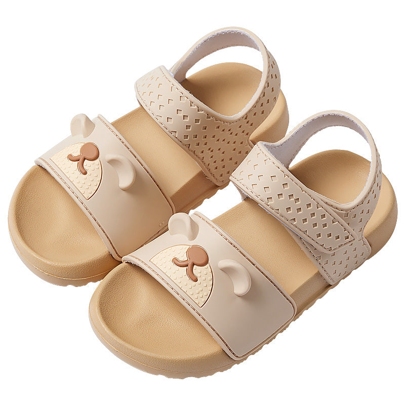 Kinder-Sandalen mit Bär-Print, weiche Sohle & Klettverschluss