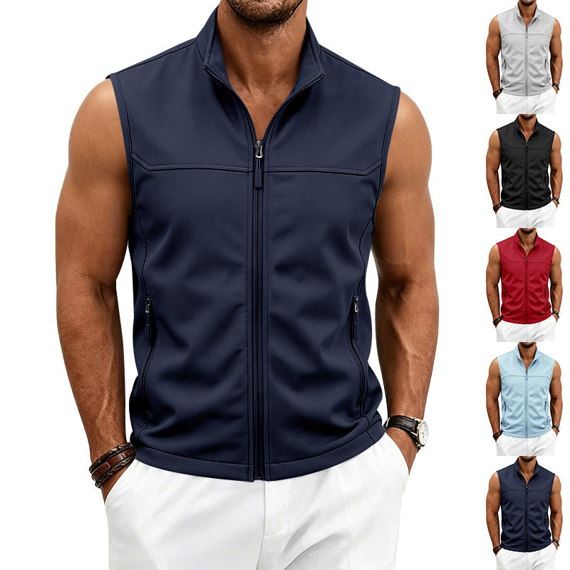 Atmungsaktive Herren-Zip-Weste mit Stehkragen