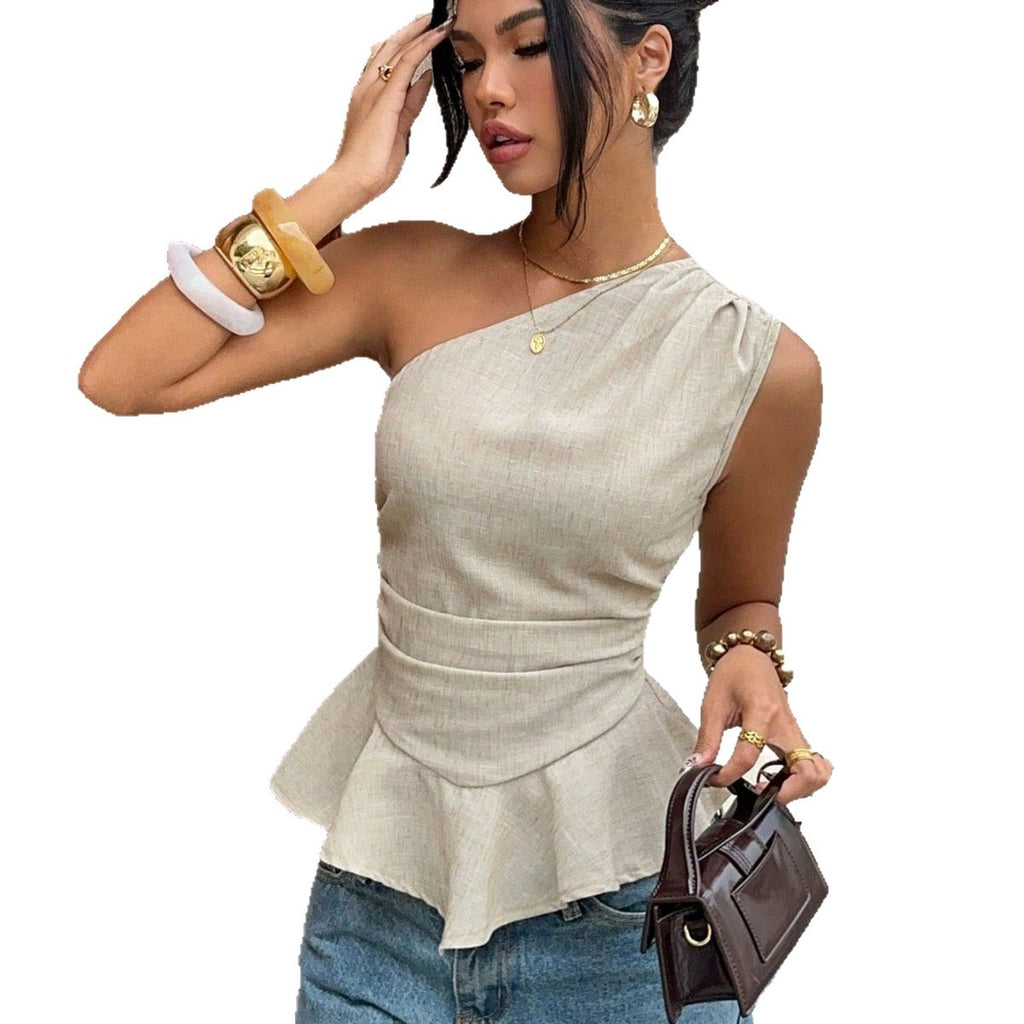 One-Shoulder Tanktop mit Rüschen