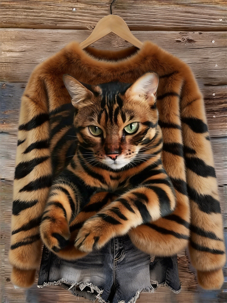 Weihnachts-Katze Crew-Neck Pullover Damen
