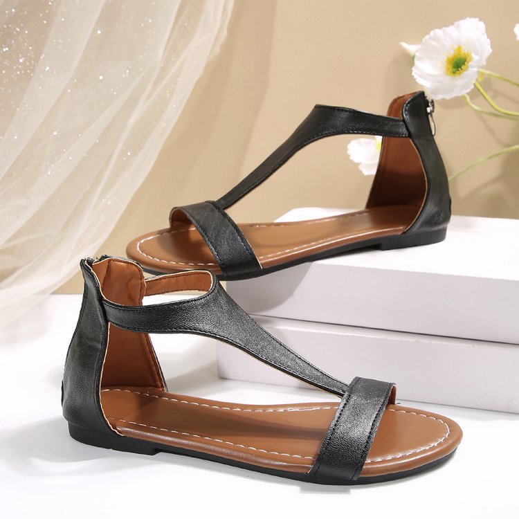Flache Freizeit-Sandalen mit Reissverschluss