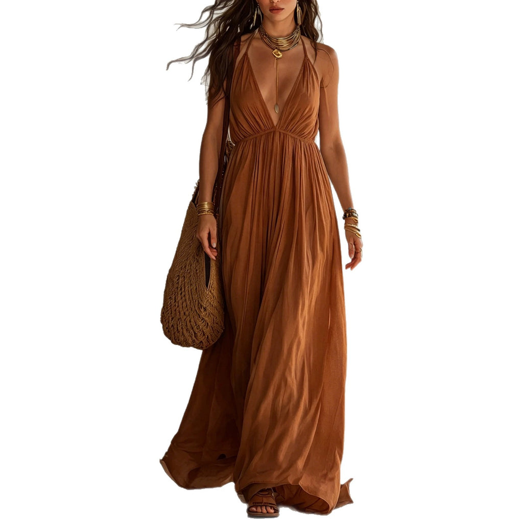 Elegantes Neckholder-Maxikleid mit tiefem V-Ausschnitt – Bild 9 | LuxeStyle
