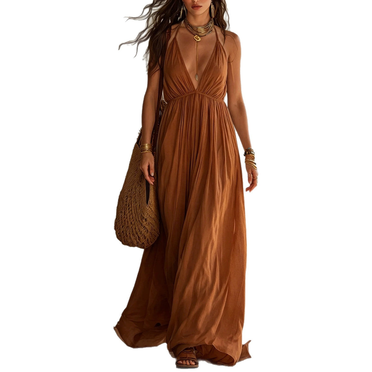 Elegantes Neckholder-Maxikleid mit tiefem V-Ausschnitt – Bild 9 | LuxeStyle
