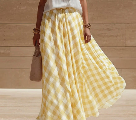 Retro Plaid Midi-Jupe für Strand und Freizeit