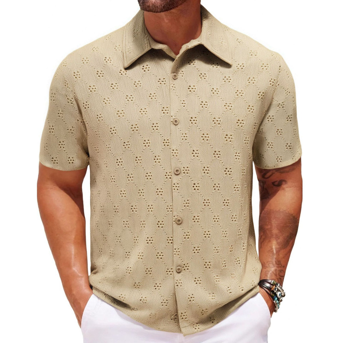 Hollow Jacquard Sommer-Casual Kurzarmshirt – Bild 2 | LuxeStyle